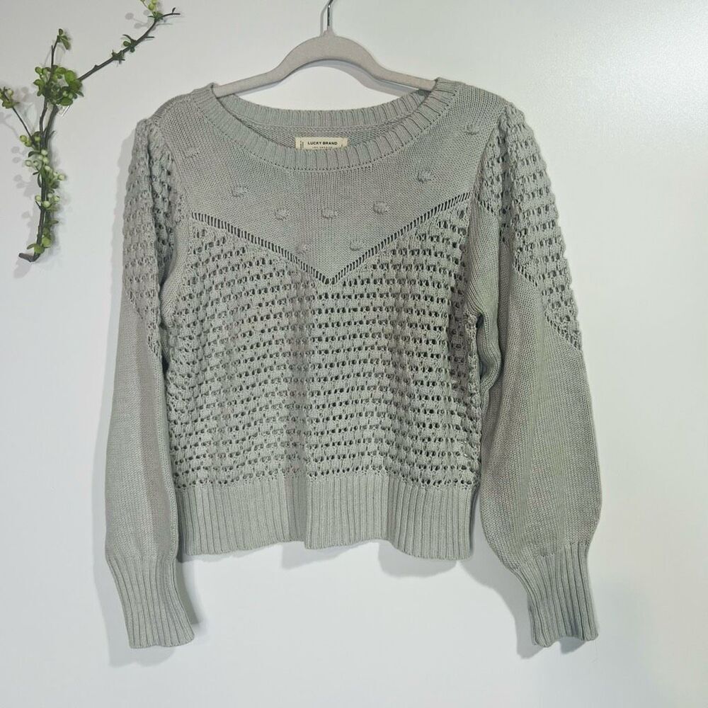 Lucky Brand Gray Open Stitch Sweater Sz Large